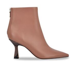 Marc Fisher Hint Snake-Print Heel Leather Booties Ankle Boots 7.5 NWOB 199 TAN